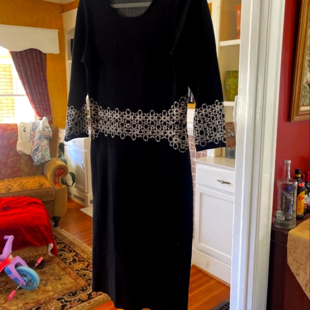 ANTHTOPOLOGIE GABBY SKYE WOMENS BLACK SWEATER DRESS SIZE LARGE